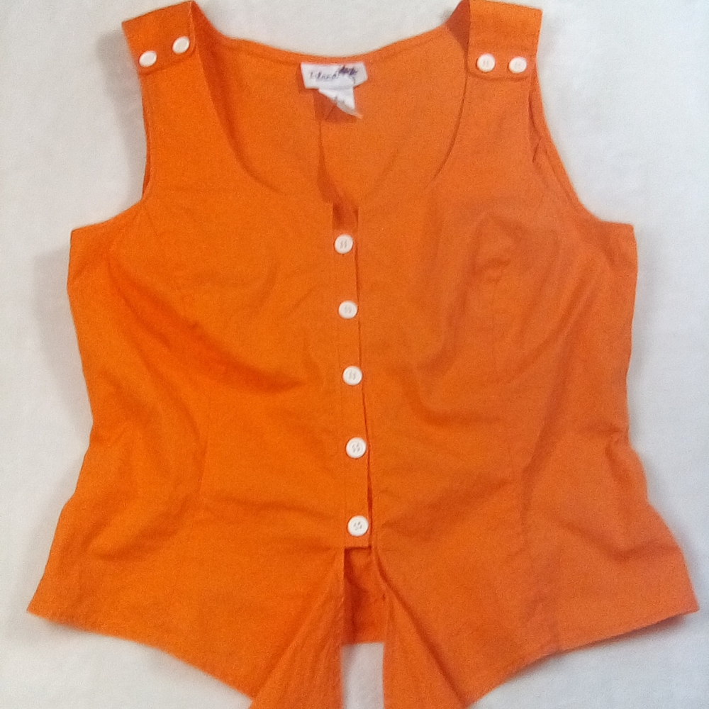 Orange Button-Up Sleeveless Top